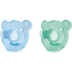 Avent Soothie Sucette Silicone Bleu Vert 0-3 Mois 2 Unités