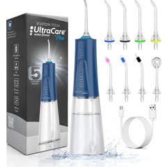 Irrigateur Dentaire Portable Aquapik UltraCare Plus 8 Embouts 5 Modes 300 ml (Bleu)