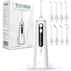 Irrigateur Dentaire ULTRA CARE Sans Fil Portable Professionnel - 8 Embouts - 4 Modes, IPX7 Blanc