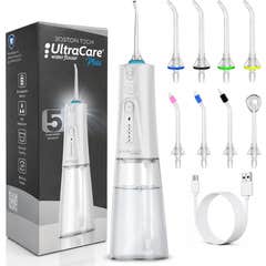 Irrigateur Dentaire Portable Aquapik UltraCare Plus 8 Embouts 5 Modes 300 ml (Blanc)