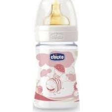 Chicco bouteille en verre tétine large tétine normale large caoutchouc +0M rose 150ml 1 pièce