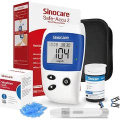 Sinocare Safe-Accu2 Kit Glucose Glucomètre + 50 Bande + Ponction