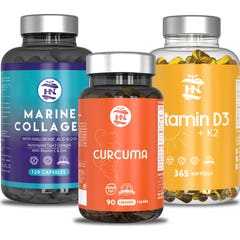 HN Pack Vitamine D3 365 caps + Collagène 120 caps + Curcuma 90 caps