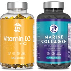 HN Pack Vitamine D3 365 caps + Collagène Marin 120 caps