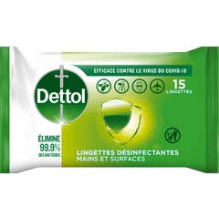 Dettol Lingettes Désinfectantes Mains Et Surfaces 15 Unités