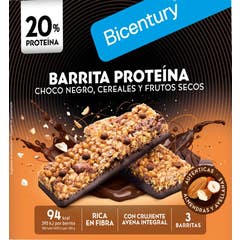 Bicentury Barre Protéinée Choc Noir Céréales Fruits Secs 72g