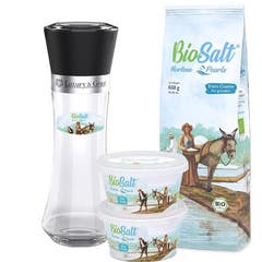 BioSalt Sel de Mer Vierge Eco Pack 2 Seau Fin + Sachet Très Épais + Broyeur