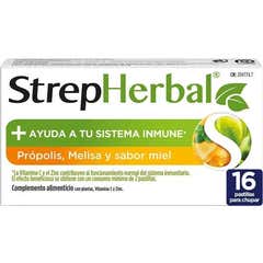 StrepHerbal Propolis y Melisa + Vitamina C y Zinc Miel 16 pastillas