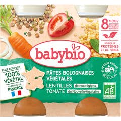BabyBio Pâtes Bolognaises Carottes Lentilles Tomates +8M 2x200g