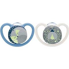 Nuk Silicone Sucettes Space Nuit 6-18M Garc 2uts