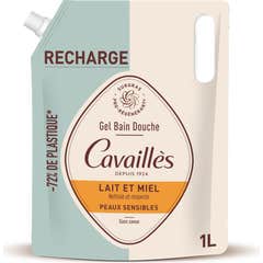 Cavaillès Gel Bain Douche Lait & Miel Peaux Sensibles Recharge 1000 ml