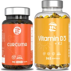 HN Pack Vitamine D3 365 caps + Curcuma 90 caps