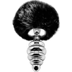 Alive Anal Pleasure Plug Spirale Métal Pompon Noir Taille M 1ut