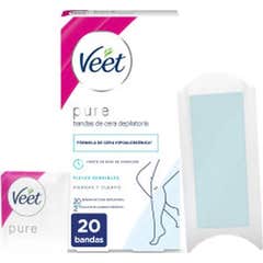 Veet Pure Bandas de Cera Depilatoria Piernas y Cuerpo Piel Sensible 20uds