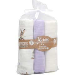 Kiokids Set Mousselines Lapins Lavande Blanc 70x70 cm