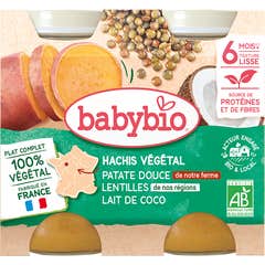 BabyBio Hachis Végétal Patate Douce Lentilles Lait de Coco 6M+ Bio 2x200 g