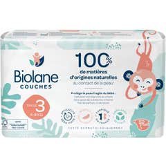 Biolane Couches Naturelles Bébé Taille 3 4-9kg 52 Unités