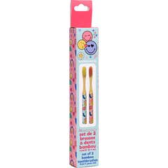 Take Care Smiley Word Brosse Dents Bambou Set 2uts