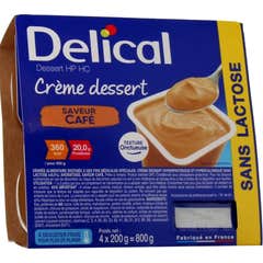 Delical Crème Dessert Hp HC Sans Lactose Café 4x200g