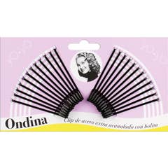 Ondina Clip Acier Extra Cannelé Bille Noir 50mm Pack 24uts