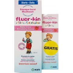 Fluor-Kin Infantile Pack bain de bouche à la menthe 500ml + dentifrice à la fraise 50ml