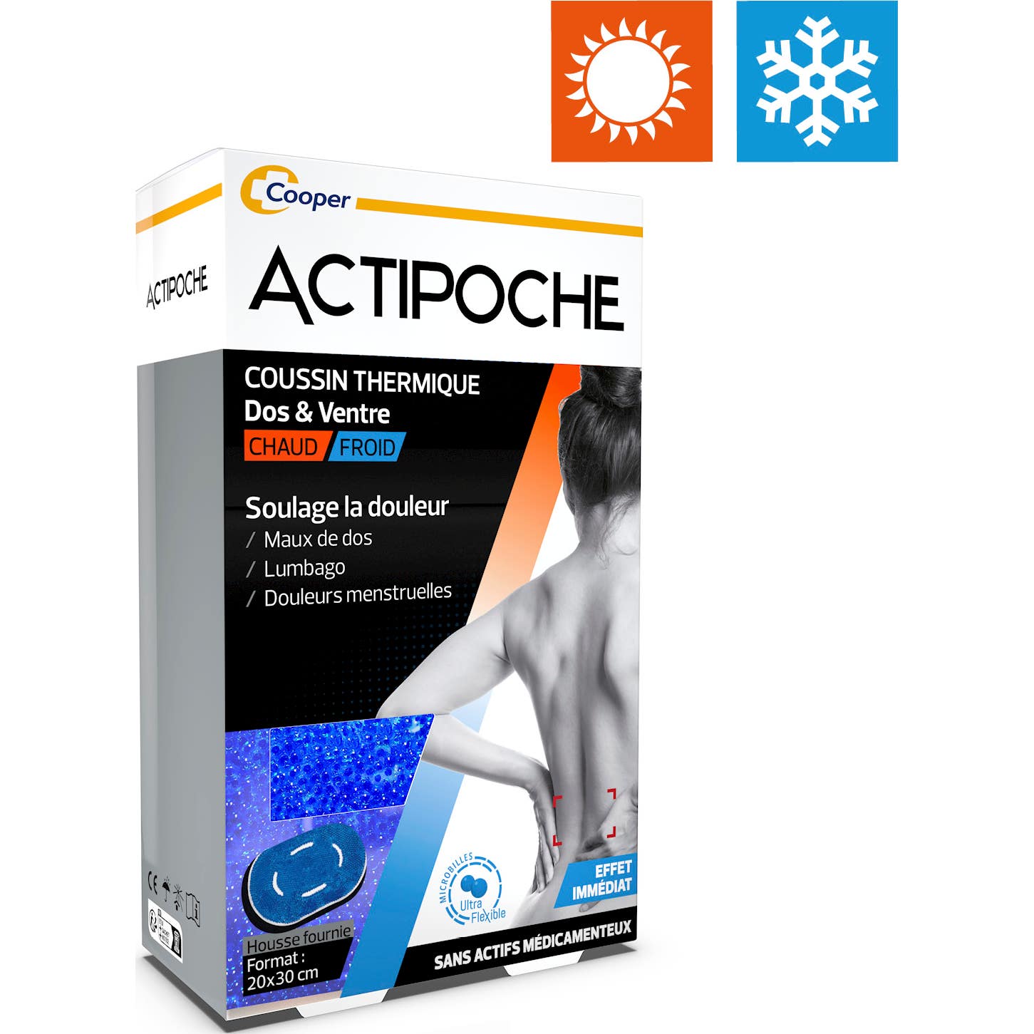 Actipoche Coussin Thermique Dos & Ventre Microbilles Froid/Chaud 20x30cm