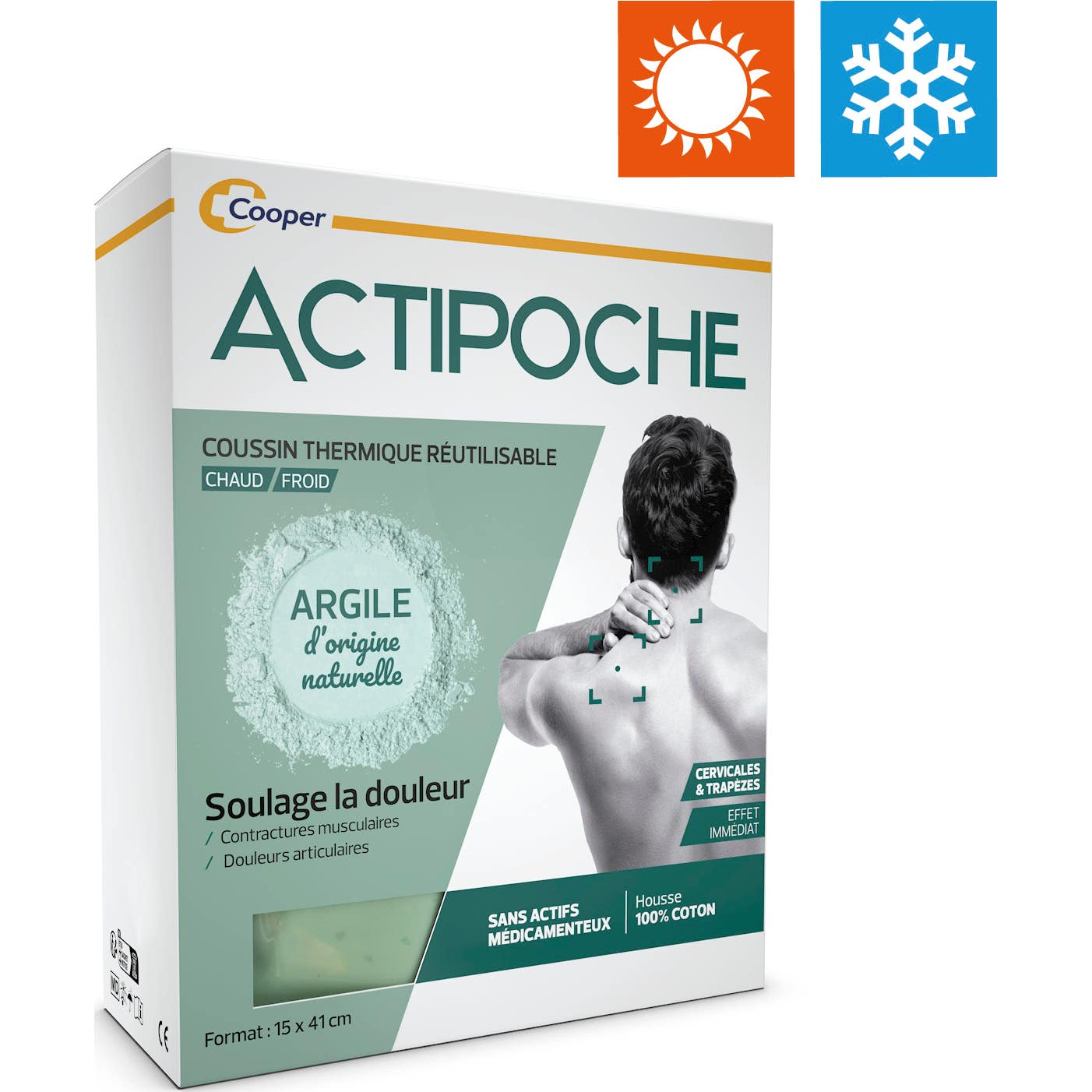 Actipoche Coussin Thermique Cervicales & Trapèzes à l'Argile 15x41cm