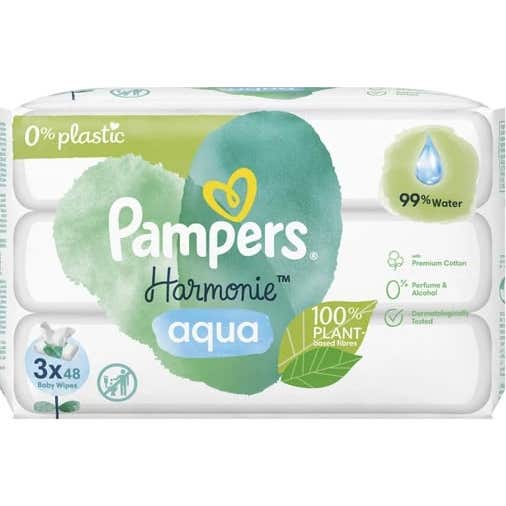 Pampers Harmonie Aqua Lingettes 0% Plastique 3x48uts