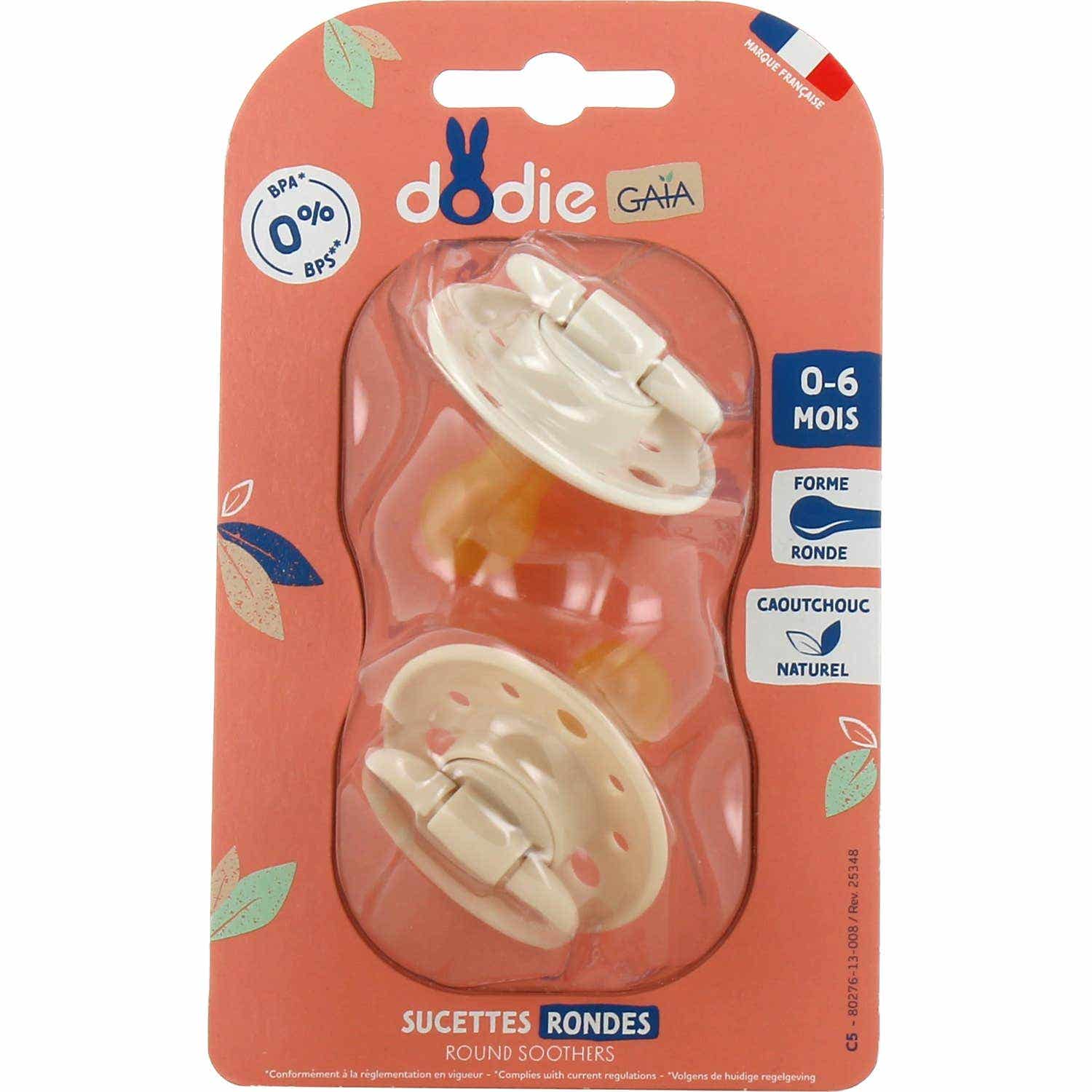 Dodie Gaia Set Sucettes Rondes Caoutchouc Sable 0-6m 2 Unités