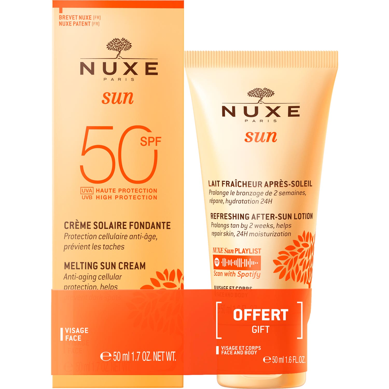 Nuxe Sun Crème Solaire Fondante SPF50 50ml + Lait Fraîcheur Après-Soleil 50ml