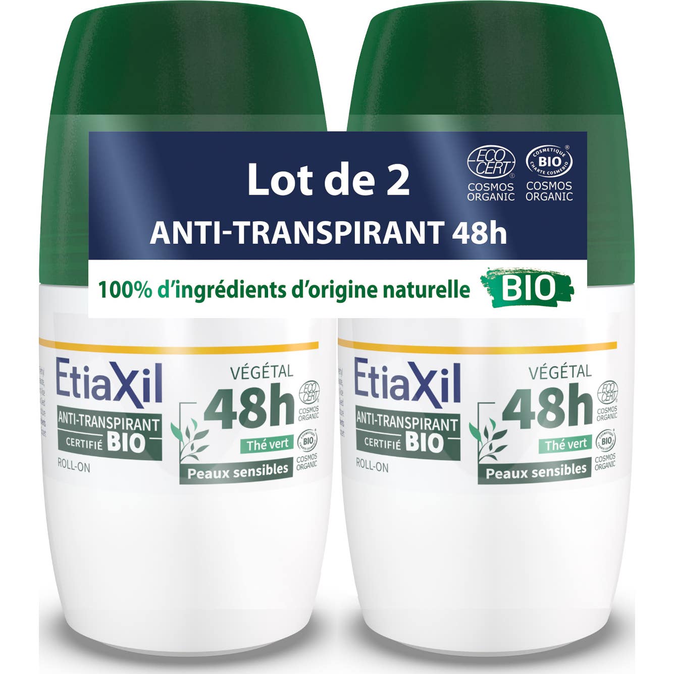 Etiaxil Bio Déodorant Anti-Transpirant Thé Vert 48h Roll-On 2x50ml