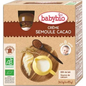 Babybio Gourde Crème Cacao Semoule Bio 8 mois 4 x 90 g