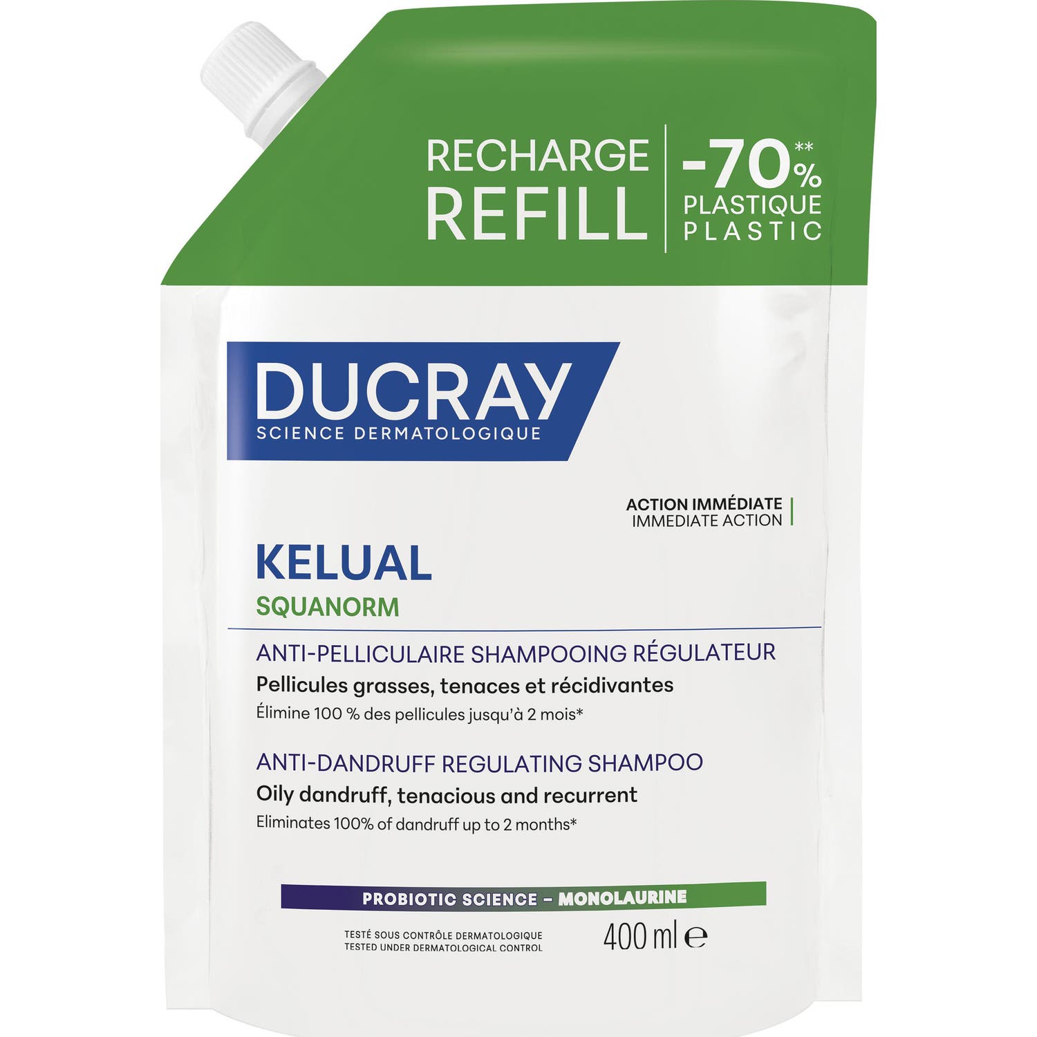 Ducray Kelual Squanorm Anti Pelliculaire Shampooing Régulateur Recharge 400 ml