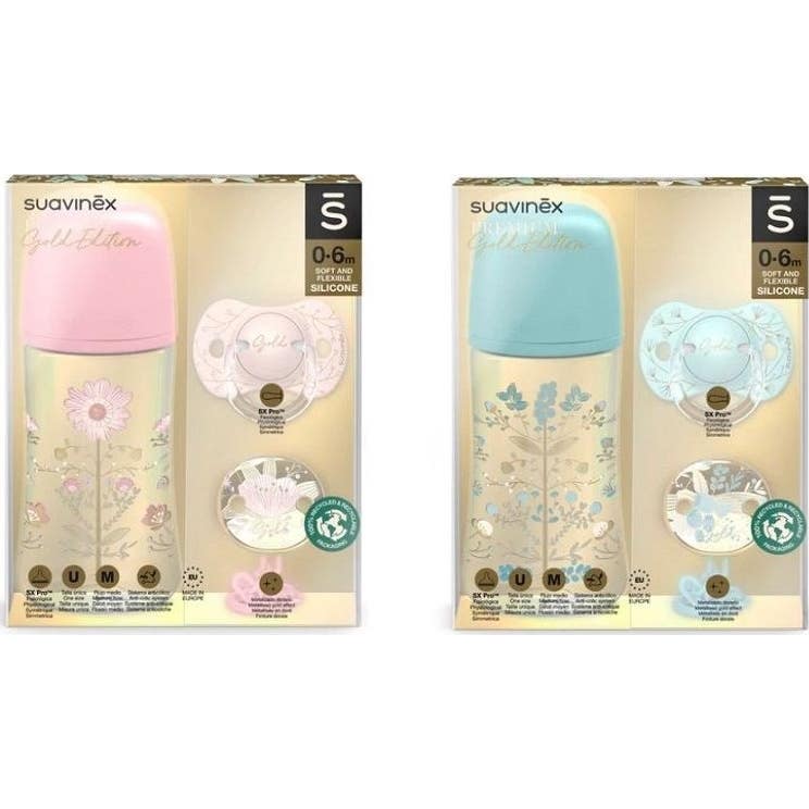 Suavinex Premium Gold Edition Biberon 270ml + Sucette + Attache-Sucette