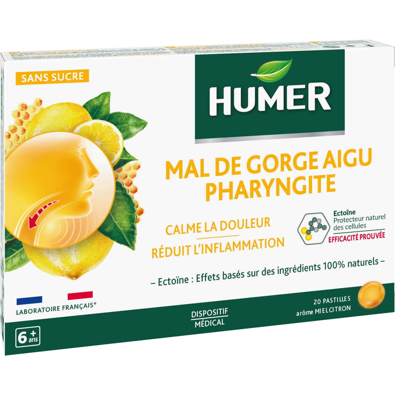 Humer Mal De Gorge Pharyngite Arôme Miel Citron 20 Pastilles