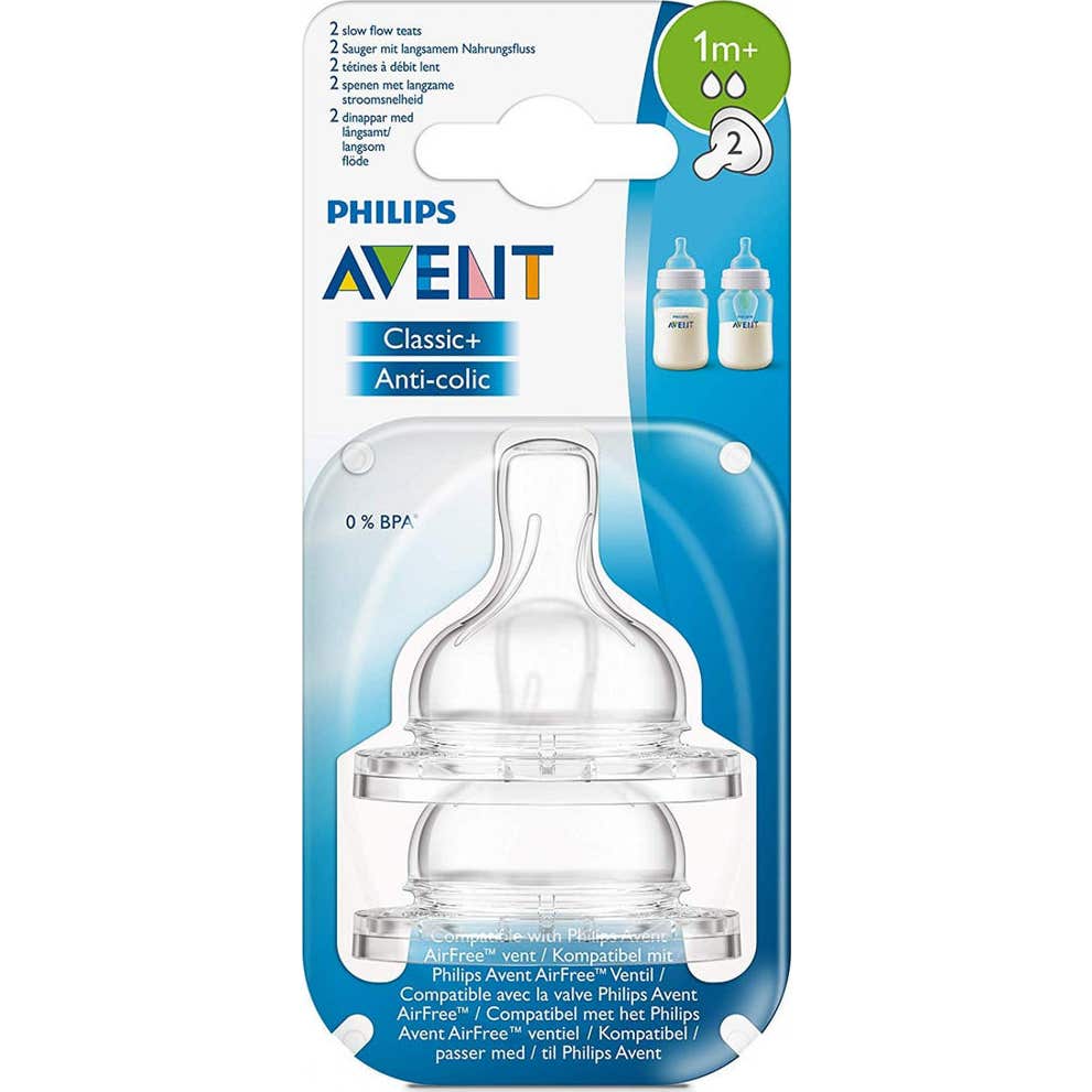 Avent Tétine 2 Trous Silicone Débit lent 1 mois+