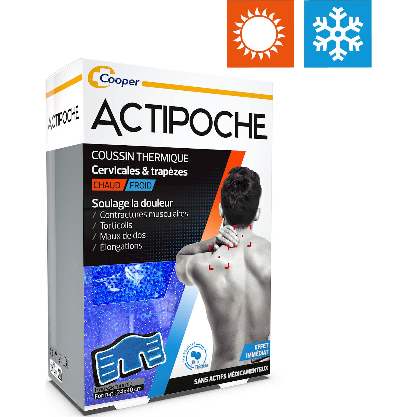 Actipoche Coussin Thermique Chaud/Froid Cervicales Et Trapèzes Microbilles 24x40cm