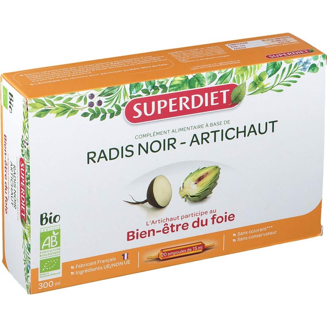 SuperDiet Radis Noir Artichaut Bio 20 Ampoules