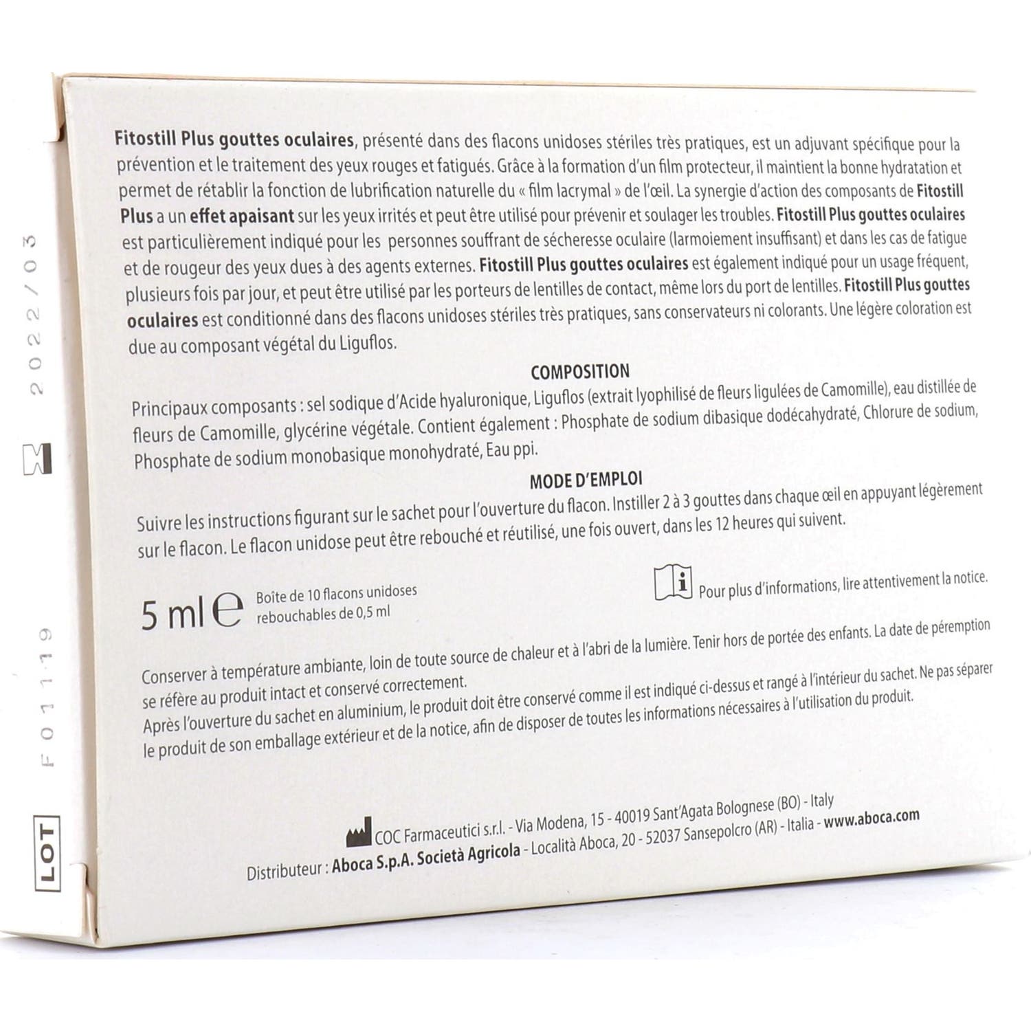 Aboca Fitostill Plus Gouttes Oculaires Unidoses 10x0,5ml