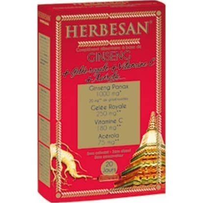 Herbesan Ginseng, Gelée Royale, Vitamine C, Acérola 30 ampoules