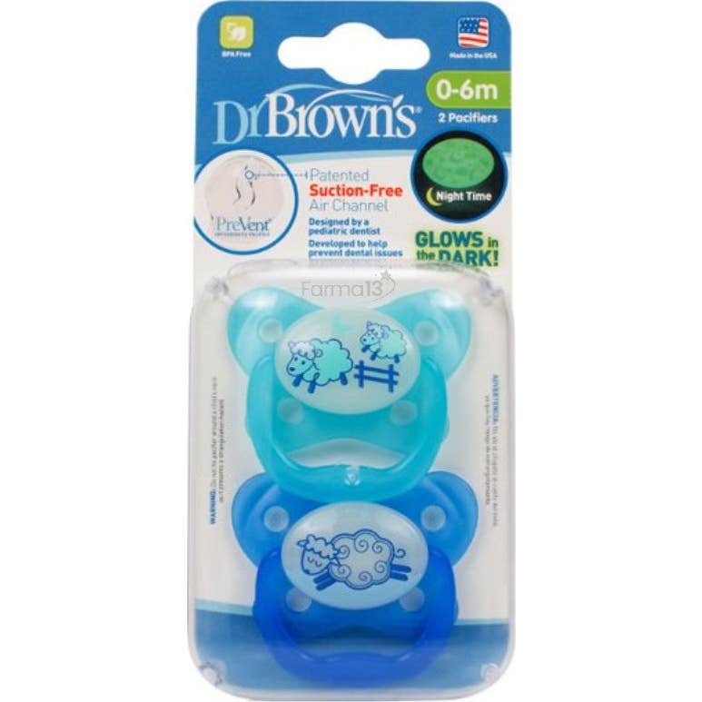 Dr Brown's Sucette de Nuit Préventive En Silicone 0-6M 2uts