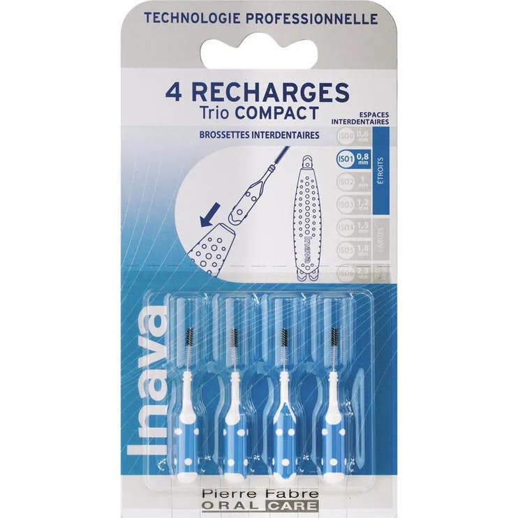 Inava Trio Compact Recharge Brossette Interdent Bleu 0,8Mm 4 Unités