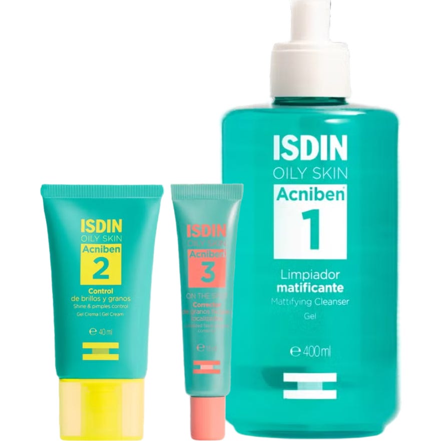 ISDIN Pack Acniben Control Brillos y Granos + On the Spot Corrector + Limpiador Matificante