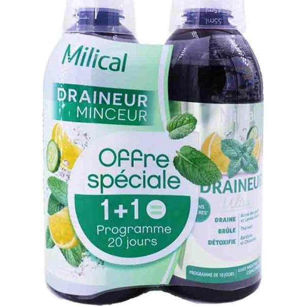 Milical Pack Draineur Minceur Ultra Menthe Citron 2x500ml