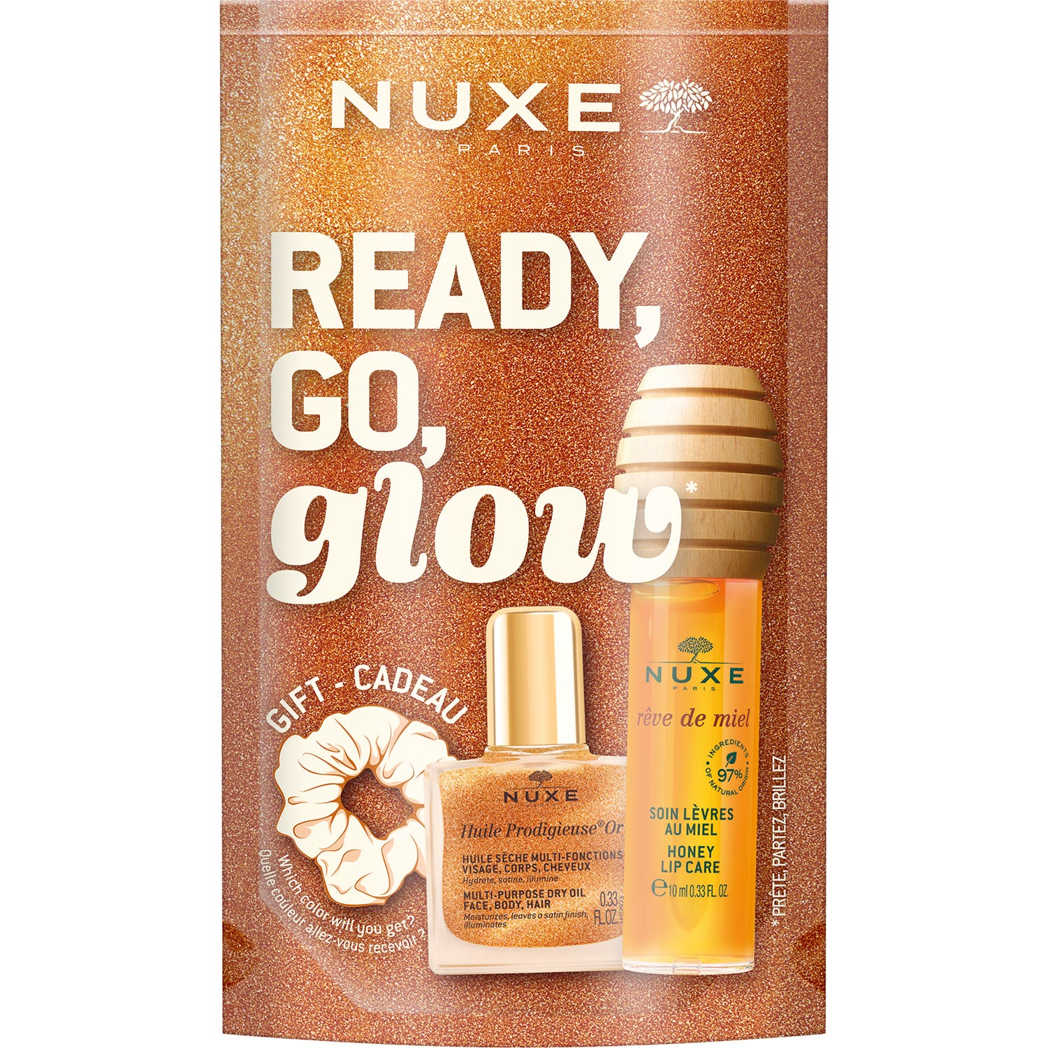 Nuxe Glow On The Go Soin Lèvres Au Miel 10ml + Huile Prodigieuse Or 10ml + Chouchou