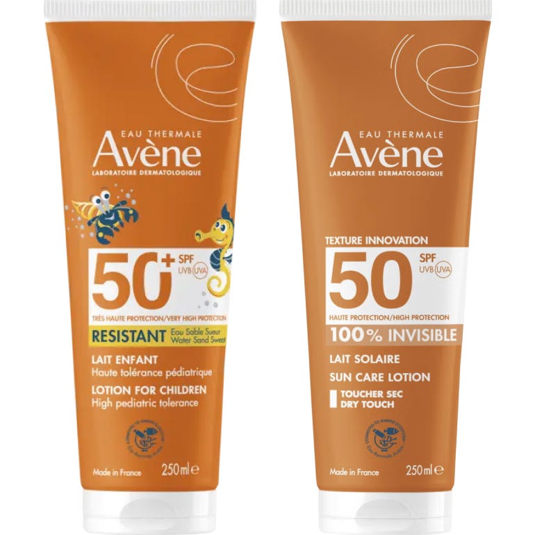 Avène Pack Leche Invisible SPF50 250ml + Leche SPF50+ Pediátrico 250ml