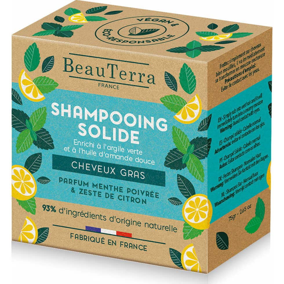 BEAUTERRA Shampooing Solide Cheveux Gras 75g Cheveux gras 