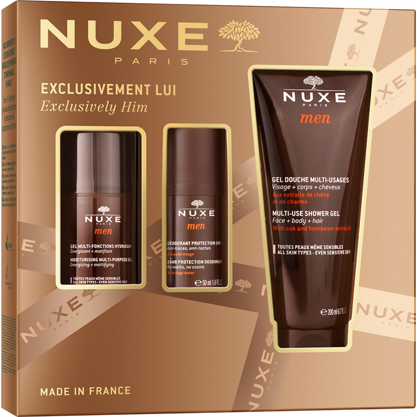 Nuxe Coffret Exclusivement Lui Gel Multi-Fonctions Hydratant 50ml + Déodorant 50ml + Gel Douche 200ml