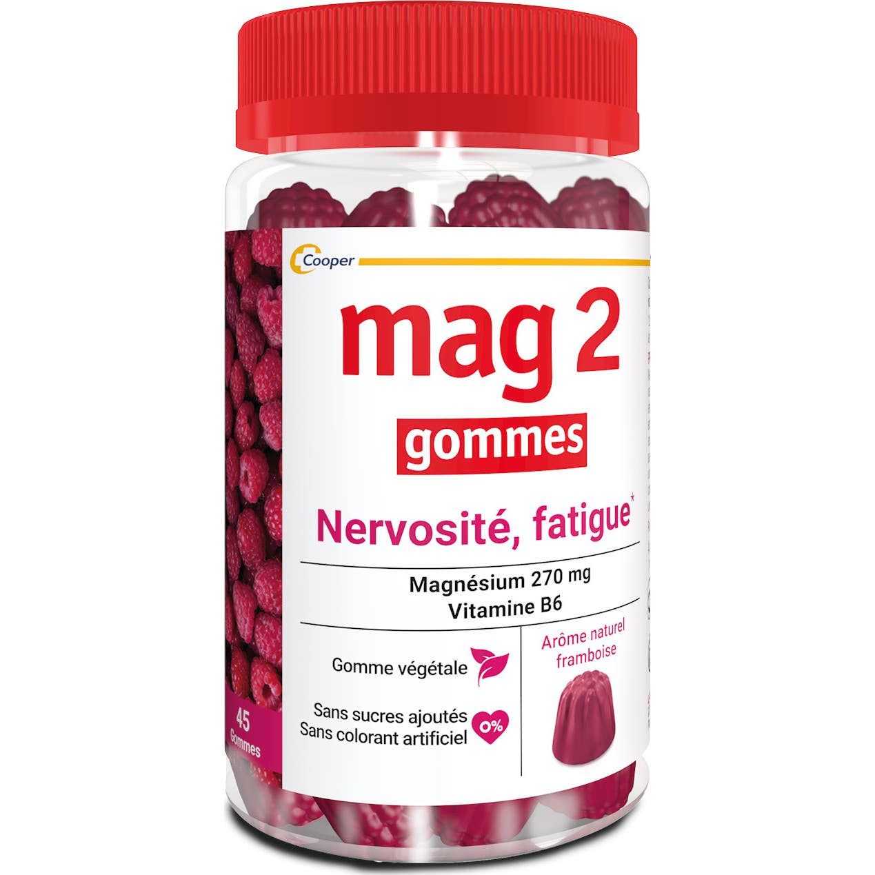 Mag 2 Magnésium + Vitamine B6 Framboise 45 gommes