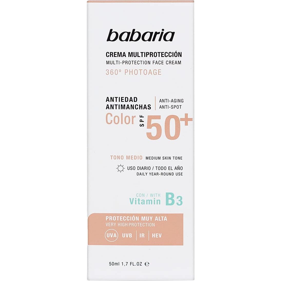 Babaria Multiprotection Anti-Aging Color Cream SPF50+ 50ml